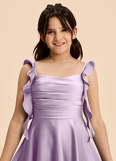 Azazie Kira Junior Frosted Lilac A-Line Ruched Stretch Satin Dress image8