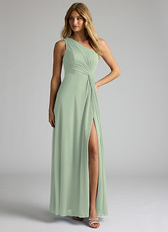 Azazie Brooke Bridesmaid Dresses Dusty Sage A-Line One Shoulder Mesh Dress image3