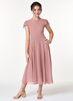 Azazie Payton Junior Dusty Rose A-Line Bow Chiffon Dress image1