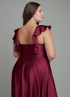 Azazie Leilani Bridesmaid Dresses Burgundy A-Line Ruched Stretch Satin Dress image16