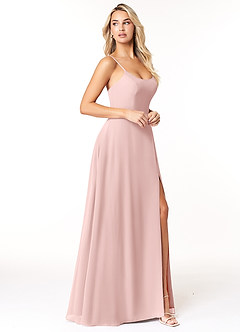 Azazie Moira Brautjungfernkleider Eine Linie Schaufel Chiffon Kleid Puderrosa image4