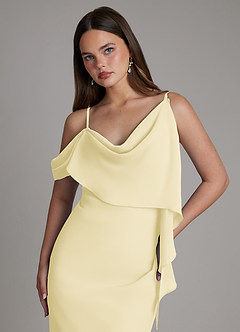 Azazie Yura Vestidos de damas de honor Vestido de Sorbete De Limón de Gasa de Corte Sirena con Vestidos sin tirantes image2