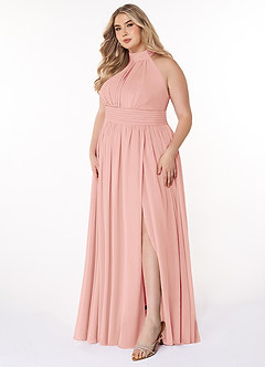 Azazie Iman At-home Try On Dresses Dusty Blue A-Line A-Line Ruched Chiffon Dress image10