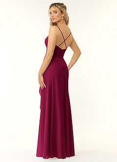 Azazie Naeem Bridesmaid Dresses Burgundy A-Line V-Neck Ruffle Chiffon Dress image4