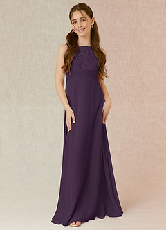 Azazie Snow Junior Plum A-Line Lace Chiffon Dress image4