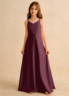 Azazie Fishie Girls Formal Flower Girl Dresses Cabernet A-Line Matte Satin Dress image4