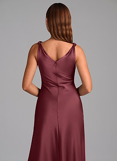 Azazie Nerine Vestidos de damas de honor Vestido de Merlot de Satén Elástico de Corte en A con Plisado image2