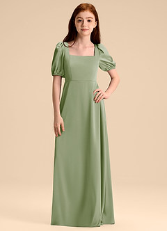 Azazie Briar Junior Jurk van Stretch Satijn met A-Lijn Boog Stoffige Salie image6