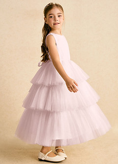 Azazie Marshmallow Flower Girl Dresses Blushing Pink Ball-Gown Bow Tulle Dress image3
