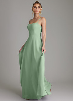 Azazie Elita Vente finale Robe Trapèze en Mousseline de soie Plissée Matcha image6