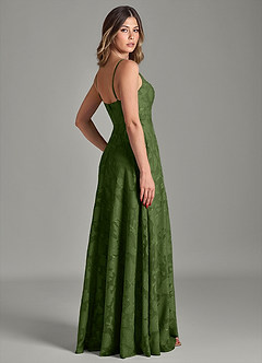 Azazie Amani Robes de demoiselle d'honneur Robe Trapèze en Blumen-Burnout Plissée Olive image2