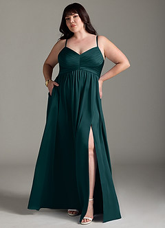 Azazie Alia Bridesmaid Dresses Pine A-Line Pleated Stretch Satin Dress image8