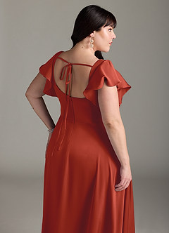 Azazie Bondi Bridesmaid Dresses Rust A-Line Bow Stretch Satin Dress image12