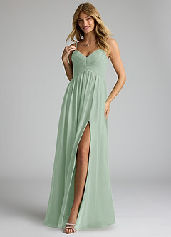 Azazie Alia Bridesmaid Dresses Agave A-Line Pleated Chiffon Dress image3