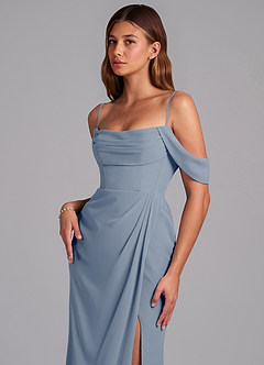 Azazie Johana Brautjungfernkleider Wandelbar Meerjungfrau-Linie Schulterfrei Chiffon Kleid Staubblau image5