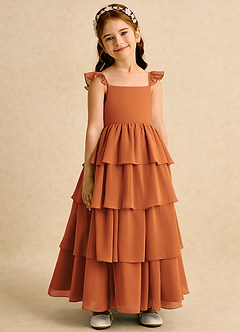 Azazie Boba Flower Girl Dresses Cinnamon A-Line Square Neckline Chiffon Dress image1
