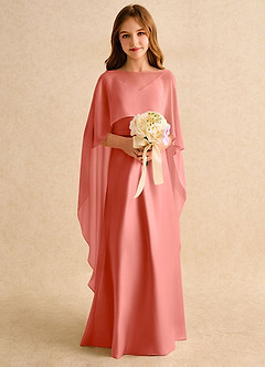 Azazie Fishie Girls Formal Flower Girl Dresses Salmon Pink A-Line Matte Satin Dress image3