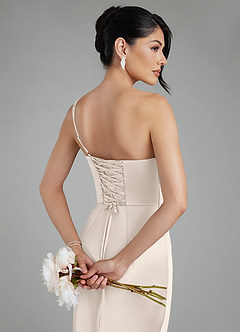 Azazie Sabrina Bridesmaid Dresses White Alabaster Mermaid Corset Stretch Satin Dress image4