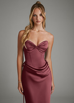 Azazie Natasha Bridesmaid Dresses Merlot Mermaid Corset Stretch Satin Dress image4