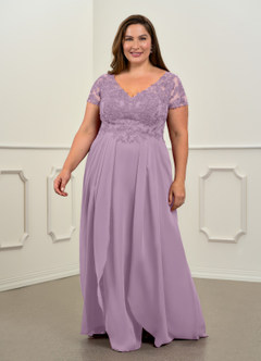 Azazie Dunja Mother of the Bride Dresses Wisteria A-Line V-Neck Lace Chiffon Dress image7