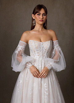Azazie Elowyn Wedding Dresses Diamond White Champagne Ball-Gown Strapless Lace Dress image13