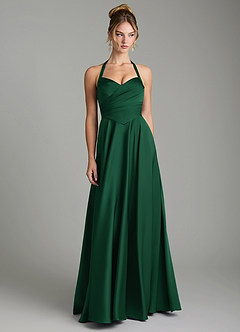 Azazie Tenaya Robes de demoiselle d'honneur Robe Trapèze en Satin extensible Décolleté en cœur Vert Foncé image4
