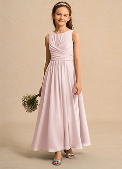 Azazie Ducky Girls Formal Flower Girl Dresses Blushing Pink A-Line Pleated Chiffon Dress image4