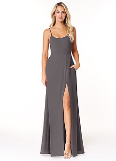 Azazie Moira Bridesmaid Dresses Steel Grey A-Line Scoop Chiffon Dress image1