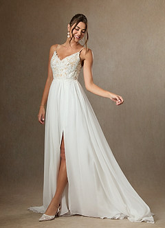 Azazie Gala Hochzeitskleider A-Linie Spitze Chiffon Kleid Diamantweiß Champagner image6