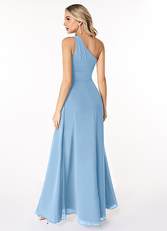 Azazie Dallas Vestidos de madrinha de casamento Vestido Pó Azul de Chiffon de Linha A com Ombro Único image2