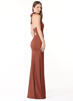 Azazie Emeria Bridesmaid Dresses Auburn Mermaid Pleated Stretch Satin Dress image5