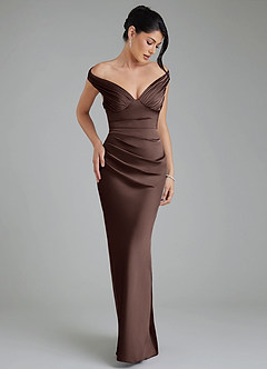 Azazie Stella Robes de demoiselle d'honneur Robe Fourreau Convertible en Satin extensible Corset Ganache image6