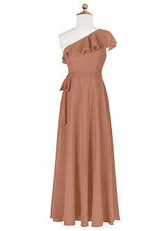 Azazie Eletta Junior Agave A-Line Ruched Chiffon Dress image6