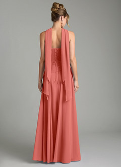Azazie Gabriela Bridesmaid Dresses Salmon Pink A-Line Corset Chiffon Dress image2