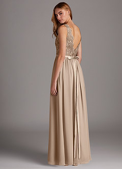 Azazie Elly Bridesmaid Dresses Taupe A-Line Lace Scoop Neck Chiffon Dress image5