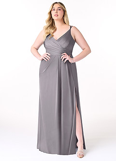 Azazie Aqua Bridesmaid Dresses Shadow A-Line V-Neck Pleated Stretch Satin Dress image8