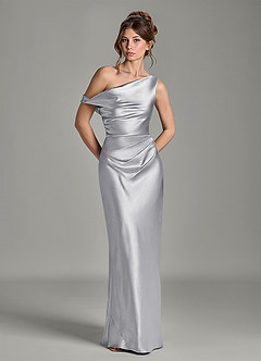 Azazie Emerson Bridesmaid Dresses Silver Mermaid Off the Shoulder Metallic Satin Dress image3