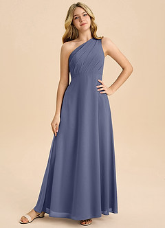 Azazie Phaedra Junior Stormy A-Line Pleated Chiffon Dress image3