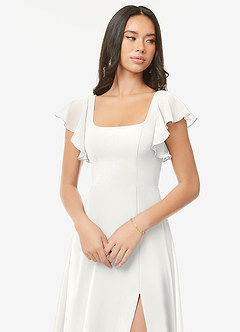 Azazie Bondi Bridesmaid Dresses White A-Line Ruffled Chiffon Dress image6