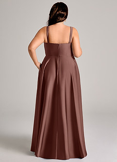 Azazie Shaude Bridesmaid Dresses Espresso A-Line Pleated Stretch Satin Dress image13