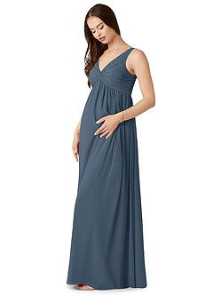 Azazie Yetta Maternity Bridesmaid Dresses A-Line V-Neck Gathered Chiffon Floor-Length Dress image4