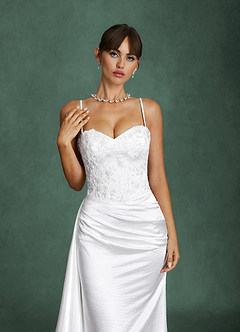 Azazie Angel Vestidos de novia Vestido Diamante Blanco de Charmeuse de Corte Sirena con Palabra de honor image4