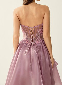 Yasmina Powder Pink Corset Lace Up Back Lace Ruffled Prom Dress image6