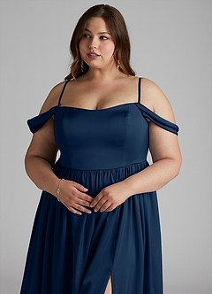 Azazie Morana Brautjungfernkleider Wandelbar A-Linie Schulterfrei Stretch-Satin Kleid Dunkelmarine image15