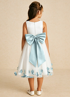 Azazie Dot Flower Girl Dresses Ivory Mist A-Line Bow Tulle Dress image4
