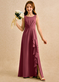 Azazie Chibi Girls Formal Abiti da Ragazza di Fiori Abito A-Line in Chiffon Plissettato Merlot image1