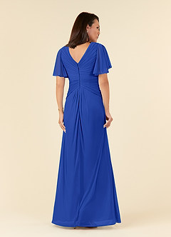 Azazie Emmeline Mother of the Bride Dresses Royal Blue A-Line V-Neck Pleated Mesh Dress image2