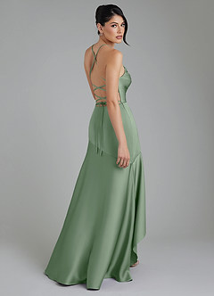 Azazie Jaslene Bridesmaid Dresses Matcha A-Line Corset Stretch Satin Dress image8