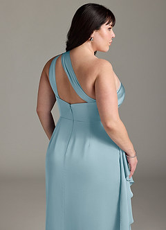 Azazie Maive Bridesmaid Dresses Moody Blue Sheath Ruched Stretch Satin Dress image12