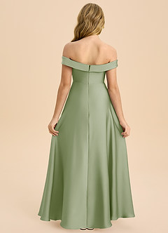 Azazie Sissy Junior Robe Trapèze en Satin extensible Épaule décolletée Vert Sauge image2